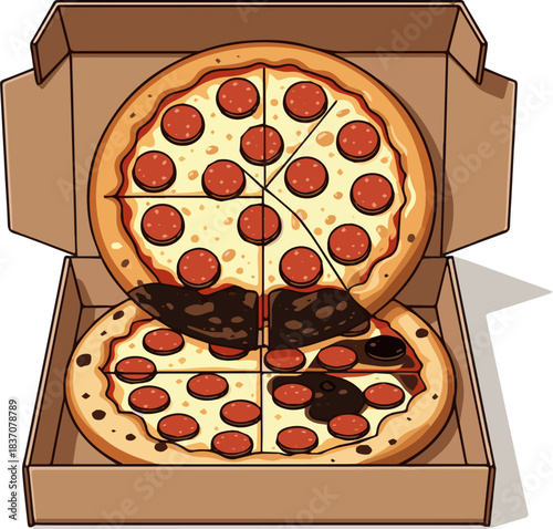 Create a kinds of deferent natural Delicious pepperoni pizza in a cardboard box vector art with white background.2