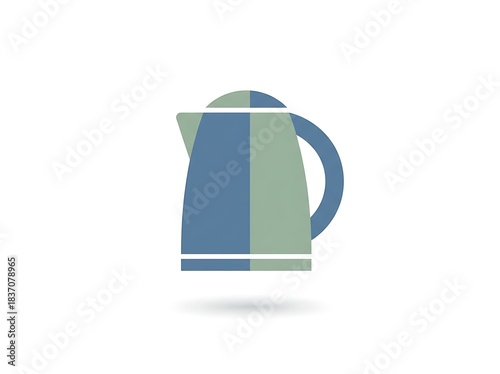 Simple flat icon of a blue and green kettle on a white background