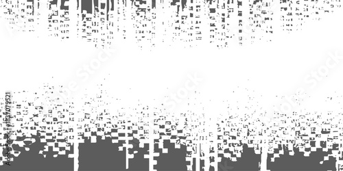black and white glitch noise texture vector broken transmission. Glitch background. Abstract screen with noise effect. Glitchy noisy background texture with distorted screen pixel overlay effect.