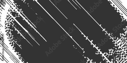 black and white glitch noise texture vector broken transmission. Glitch background. Abstract screen with noise effect. Glitchy noisy background texture with distorted screen pixel overlay effect.