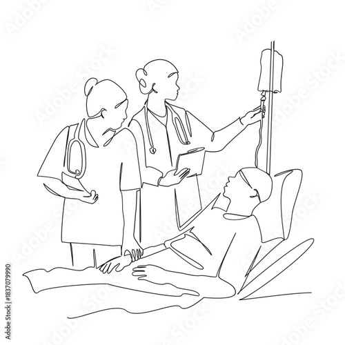 One continuous single drawing line art flat doodle doctor, medicals, hospital, health, health care, care, clinic, disease, therapy. Isolated image hand draw contour on a white background, hand drawn, 