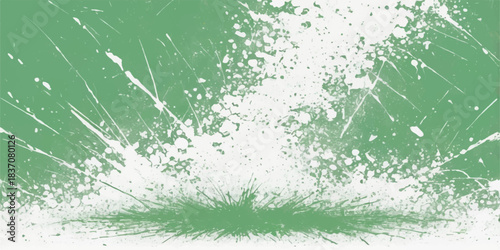 Nature backdrop: texture of cold water drops on green grass with blue light and ice frost pattern