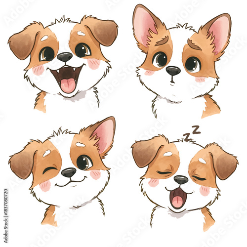 Cute group of white dogs and puppies sitting on a studio white background