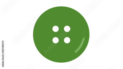 A Single Round Green Sewing Button with Four Holes Set Against a Stark Black Background Detailed Close Up View of a Simple Clothing Fastener