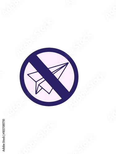 horizontally vibrating animation of cute cartoon of a no paper aeroplanes allowed