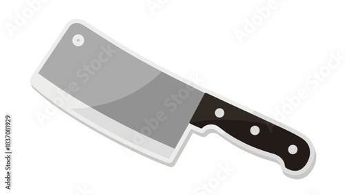 A Silver Metal Butcher Knife With A Black Handle With White Polka Dots Isolated On A White Background