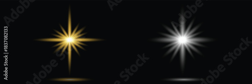 Gold or White line light glow with sparkle and flare shine