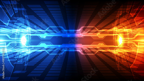 Contrast Dual-Tone High-Speed Data Flow Background: Blue and Red Digital Communication
