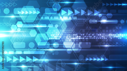 High-Speed Digital Data Flow Background: Abstract Geometric Hexagon and Technology Arrows