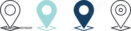 Location Pin Map Marker Icons Set, Outline and Solid Color Vector Symbols for GPS Navigation, Address Search, Destination Finding, and Route Planning.