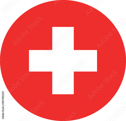 Red Cross First Aid Symbol Vector Icon, Health Care Logo, Medical Emergency Button, Hospital Sign, and International Safety Warning Graphic.