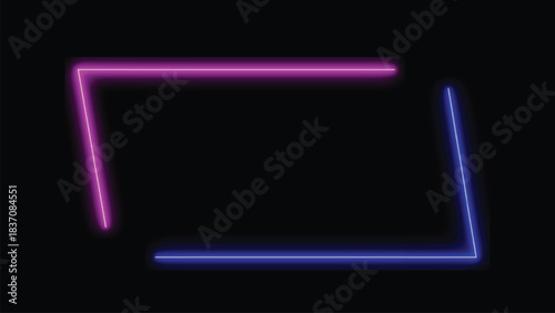 glowing neon rectangle picture frame in pink and blue color.