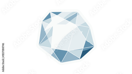 Abstract Geometric Crystal Diamond Shape With Facets Reflecting Light In Blue And White Tones On A Black Background With A Subtle Outline