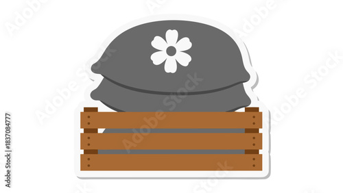 A Stack of Gray Pillows With a White Flower Design Sits Inside a Wooden Crate A Simple Illustration of Comfort and Rest