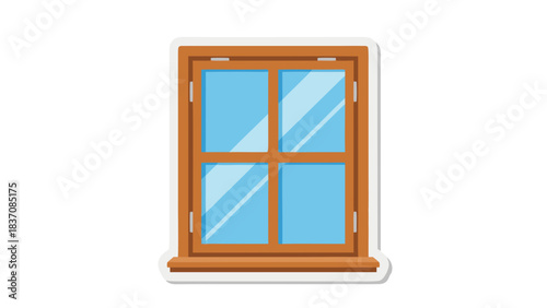 A Wooden Framed Window With Four Blue Glass Panes And A Small White Sill Isolated On A Black Background Simple Flat Illustration With White Outline