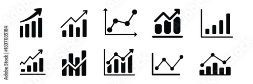 Business growth graph diagram icon with rising arrow showing success and increasing profit