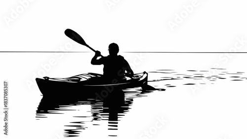 Silhouette of a person kayaking on calm water, enjoying the outdoors.