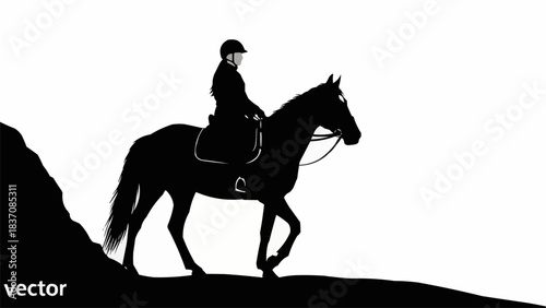 Black vector silhouette of an equestrian rider on a horse.