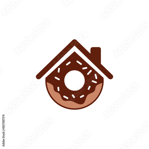 Creative donut house logo combining a chocolate-glazed donut with sprinkles and a simple home outline