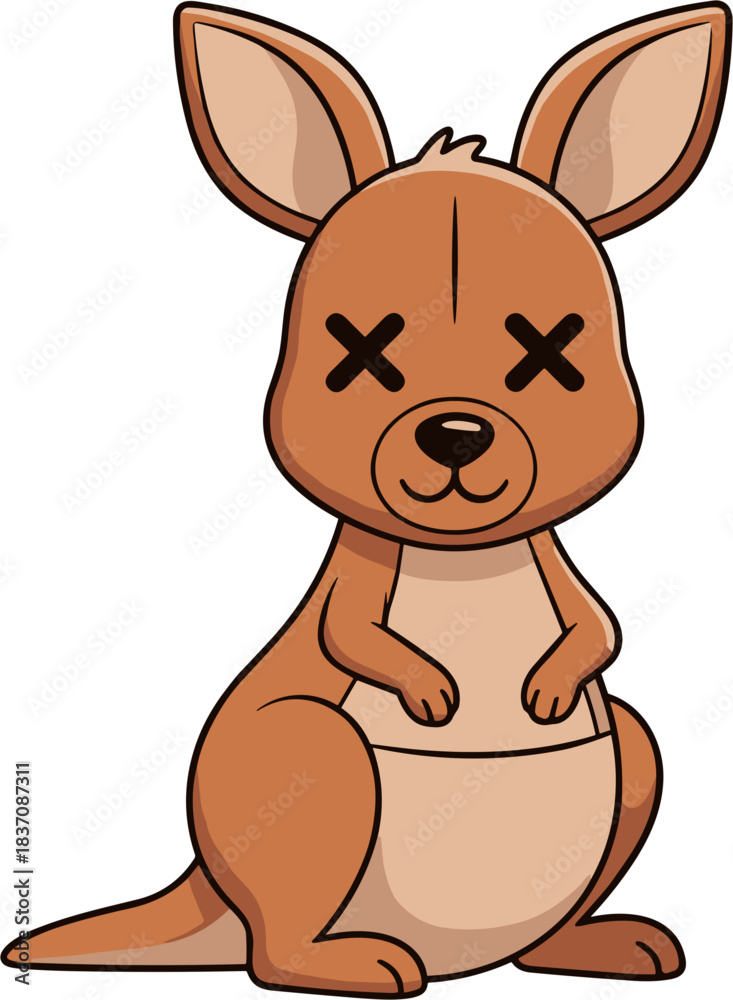Fototapeta premium Cute cartoon kangaroo character with dizzy X eyes.