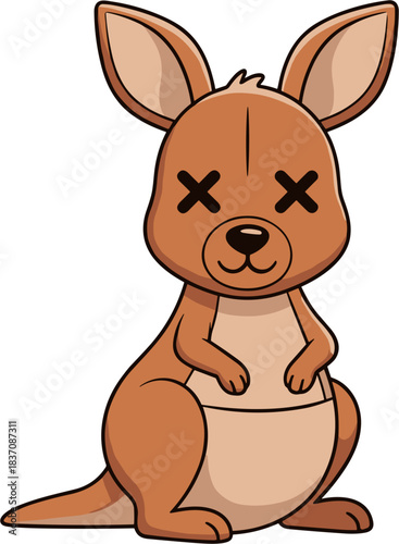 Cute cartoon kangaroo character with dizzy X eyes.