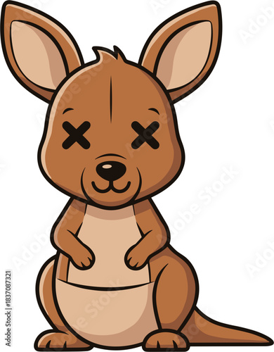 Cute Cartoon Kangaroo with X Eyes Illustration.