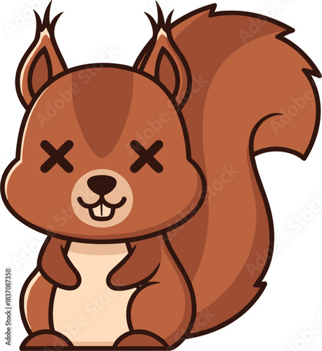Cute cartoon squirrel character with X eyes illustration.