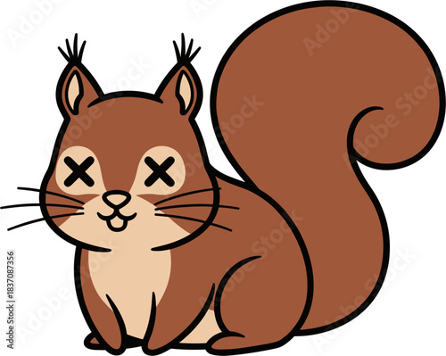 Cute Cartoon Squirrel with X Eyes and Bushy Tail.