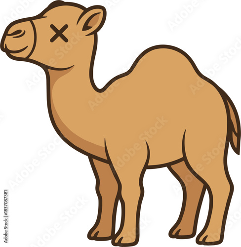 Funny cartoon camel with X eyes in a daze.