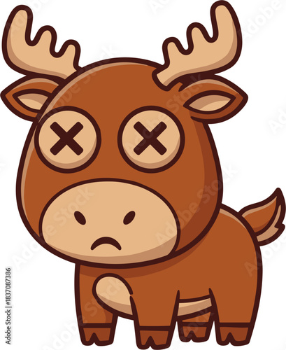 Sad Cartoon Moose with X Eyes and Downcast Expression.