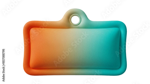 A vibrant 3D render of a blank, soft rectangular luggage tag or label template, featuring a striking orange to teal gradient color transition. Ideal for graphic design text placeholders, keychains