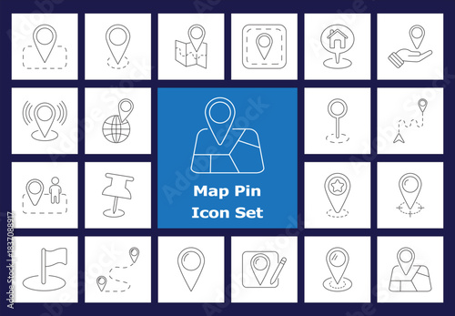 Map Pin Icon Set: A comprehensive collection of meticulously crafted map pin icons, ideal for navigation, location-based services, and design projects.
