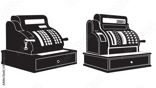 Vintage Cash Register Silhouette , Retro Till Icon for Point-of-Sale, Retail Checkout and Nostalgic Commerce Visuals