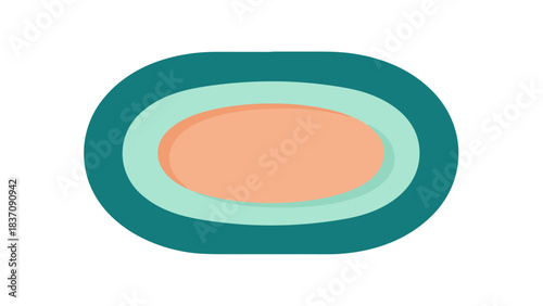 Abstract Oval Shape Composed of Concentric Teal and Light Blue Rings with a Peach Center Against a Black Background Minimalist Design