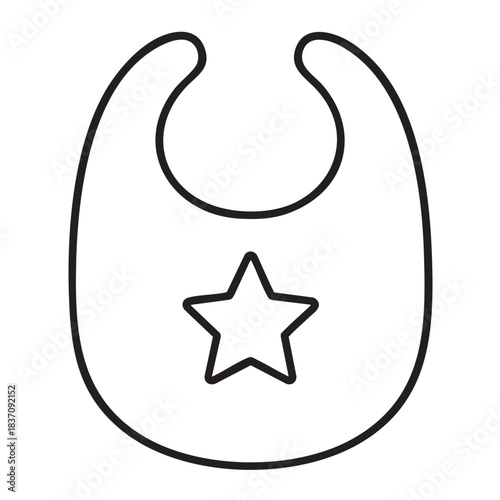 Simple black and white line drawing of a baby bib with a star design ideal for childcare graphics