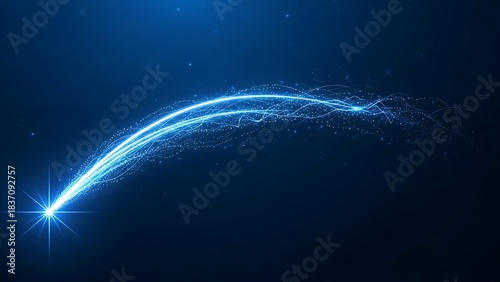 Dynamic Glowing Blue Light Trail Streaking Across Dark Cosmic Background.