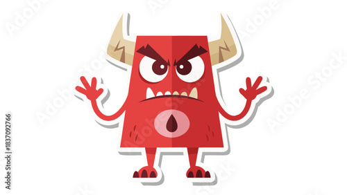 Angry Red Monster With Horns and Sharp Teeth Expressing Aggression with Raised Fists Against Black Background