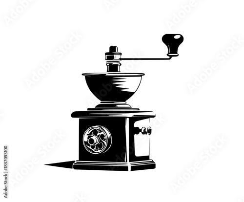 Classic Black White Flat Vector Icon Manual Coffee Grinder | Clean, isolated vector art for creative projects.