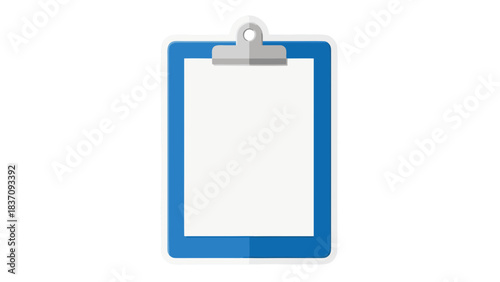 Blue Clipboard with White Paper and Silver Clip Isolated on Black Background Minimalist Design