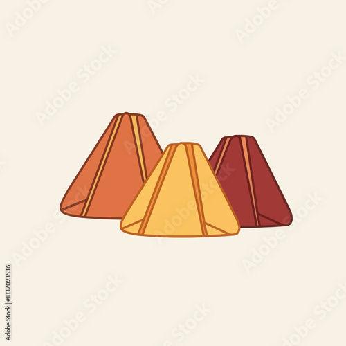 Three colorful traditional buko pie pastries in triangle shapes. Food and dessert concept.