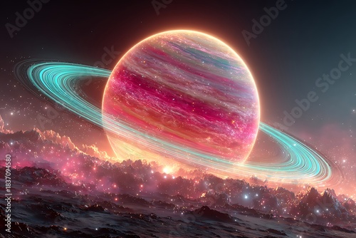 Futuristic colorful planet rings high resolution picture