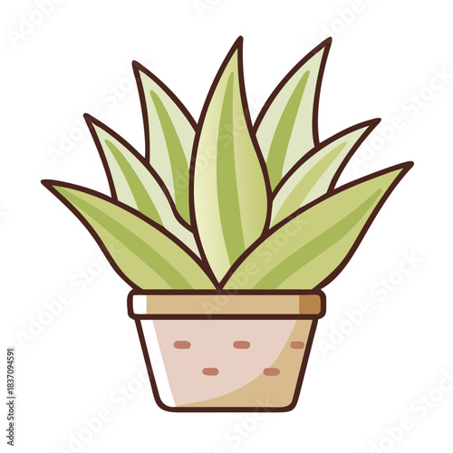 Colored vector icon of an aloe plant in a pot, isolated on a transparent background
