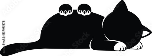 Cat silhouette, black and white vector, lying relaxed pose, minimal animal design, pet graphic illustration, feline profile, calm posture