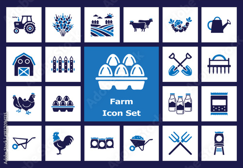 Collection of Farm Icons Representing Agriculture, Livestock, and Rural Life