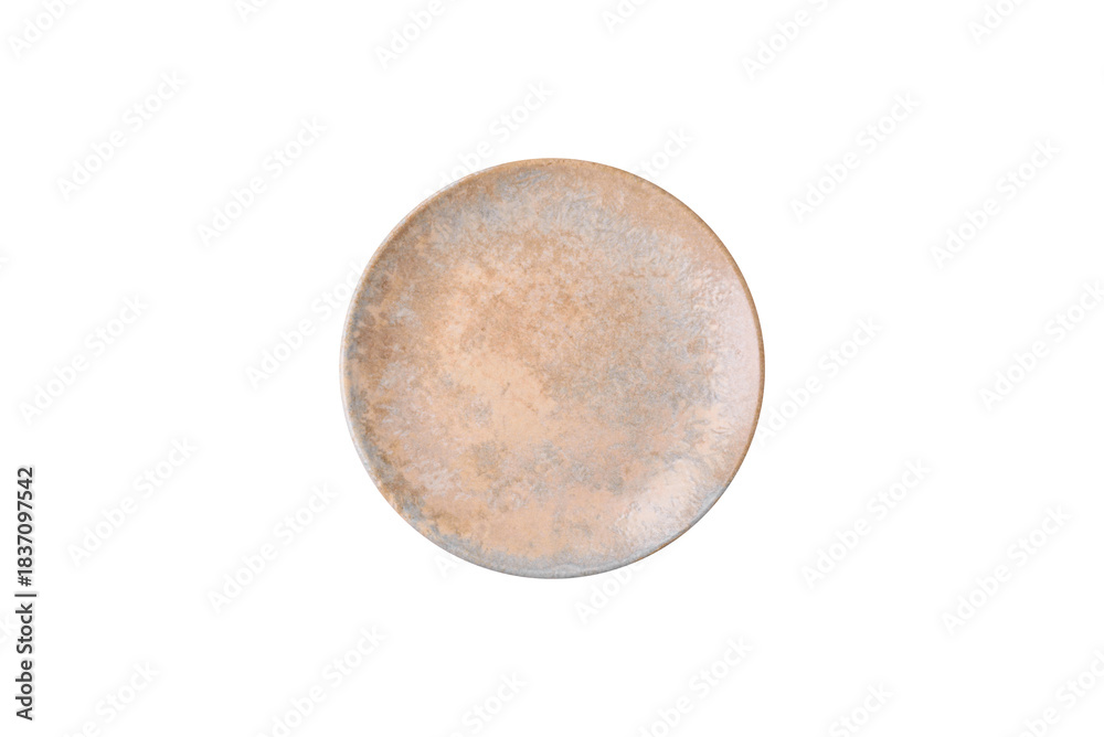 Fototapeta premium An empty round ceramic plate on a table, kitchenware. An empty plate