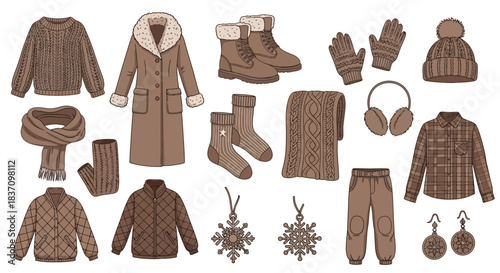  A rustic set of charming seasonal fashion colored vector silhouettes for winter.svg