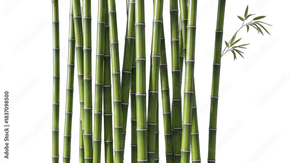 Fototapeta premium Green Bamboo Stalks on White Background