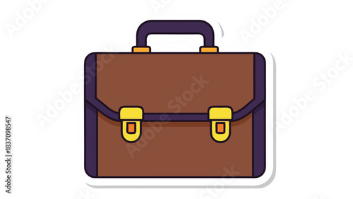 Brown Briefcase With Purple Accents And Gold Clasps On A White Background With A Subtle Shadow A Professional Business Accessory Ideal For Work And Travel