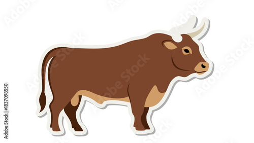 Brown Bull Standing Side Profile With White Horns On A Transparent Background Vector Illustration Isolated Realistic Animal Farm Wildlife
