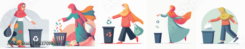 Girls take out the garbage into a garbage bin 
